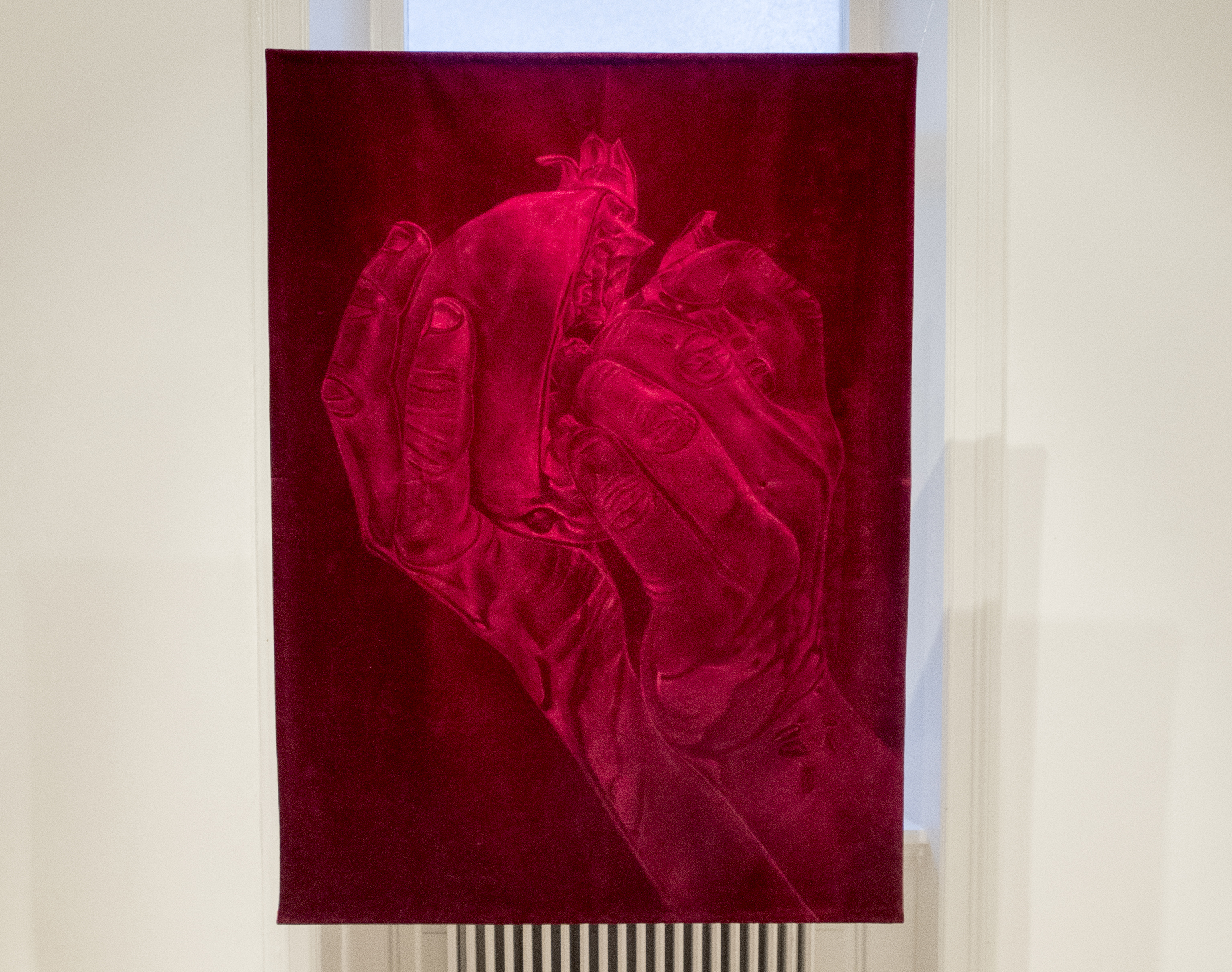 Bild. Titel: Ta i mitt hjärta. Oljepastell på sammet 100x140 cm.